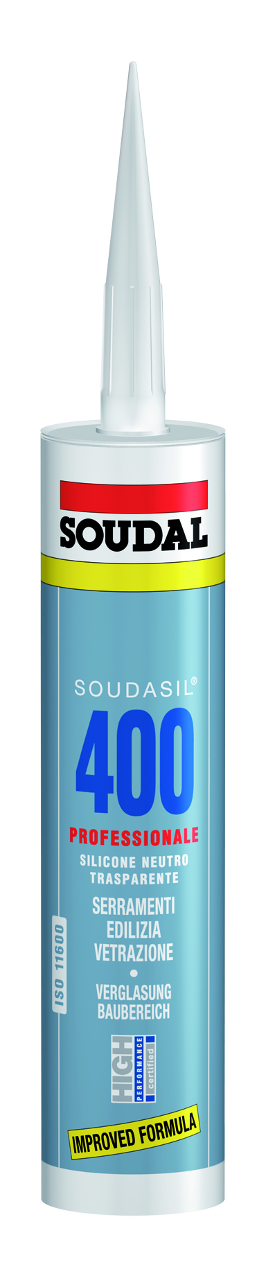 SOUDAL -  Sigillante SOUDASIL 400 silicone neutro per sigillatura di vetri - col. GRIGIO METAL - q.ta 310 ML
